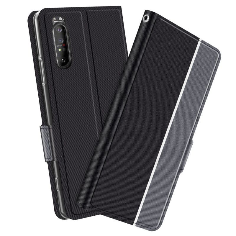 Flip Cover Læder for Sony Xperia 1 II Sort Tofarvet Baiyu-Serie