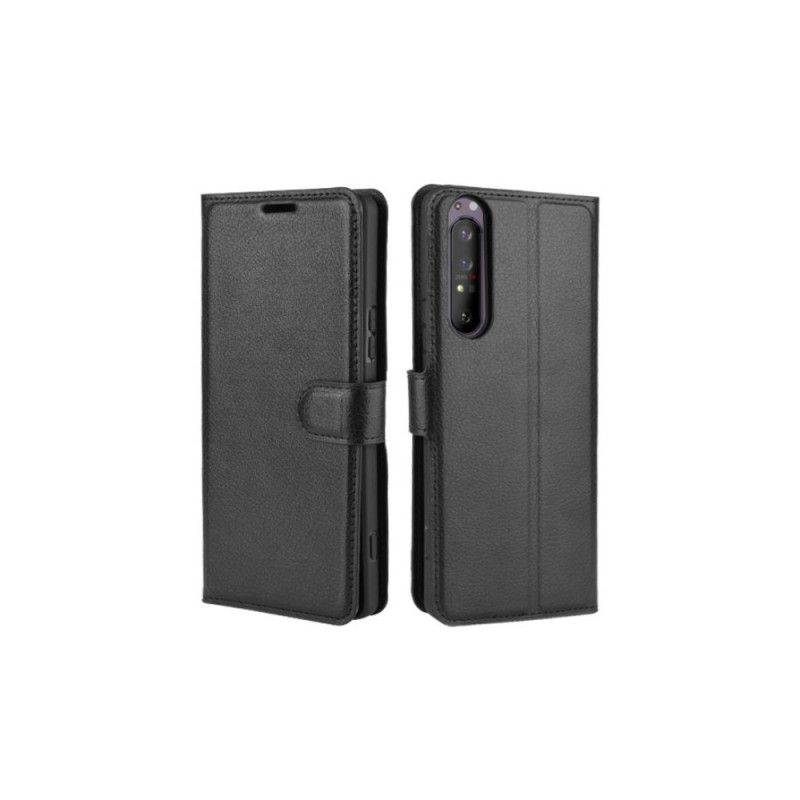 Flip Cover Læder Sony Xperia 1 II Sort Lychee Imiteret Læder Original