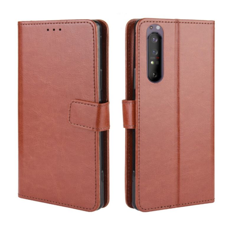 Flip Cover Læder Sony Xperia 1 II Sort Prangende Kunstlæder Original