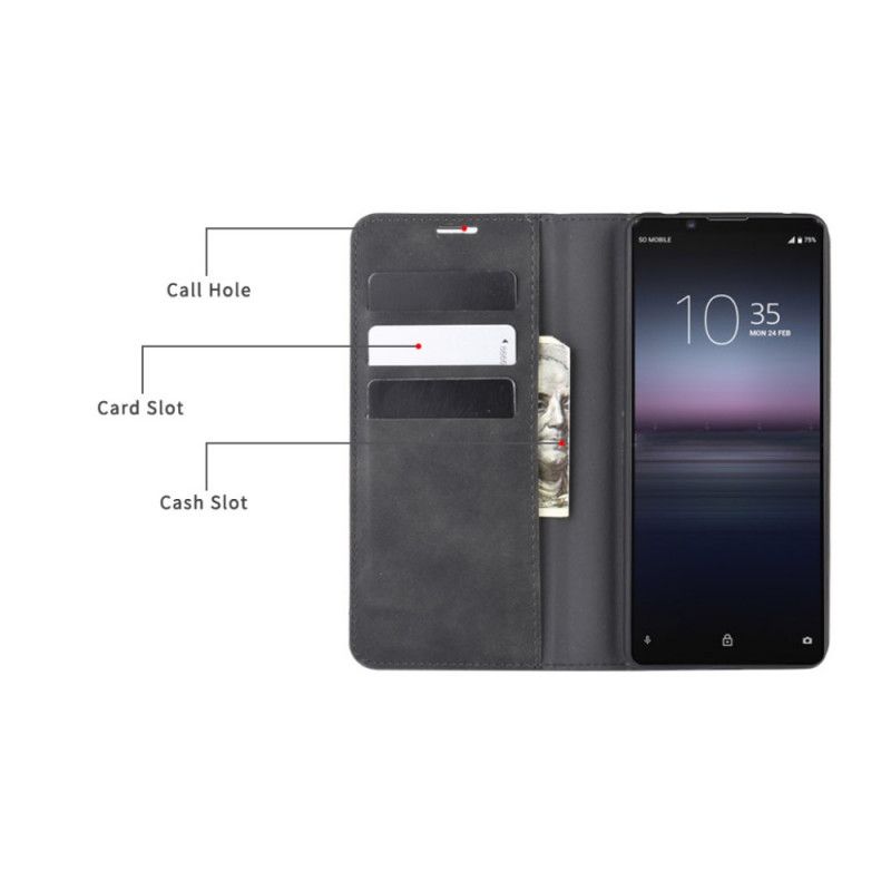 Læder Cover Sony Xperia 1 II Sort Blødt Lædereffekt