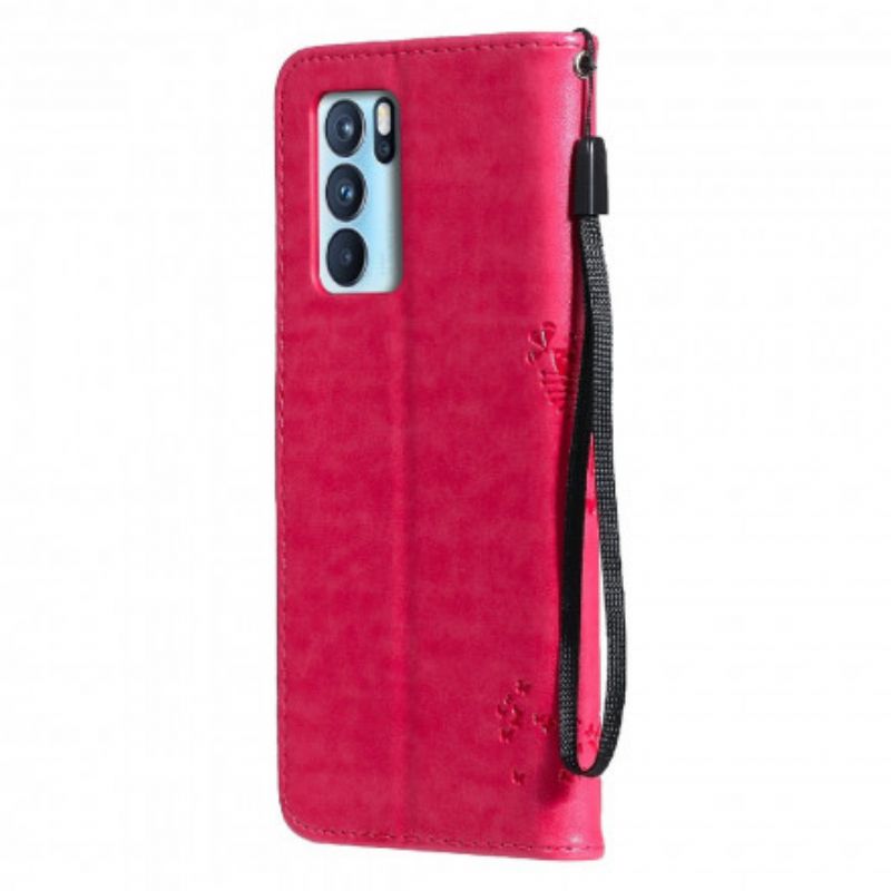 Læder Cover Oppo Reno 6 Pro 5g Telefon Etui Tree And Thong Cat