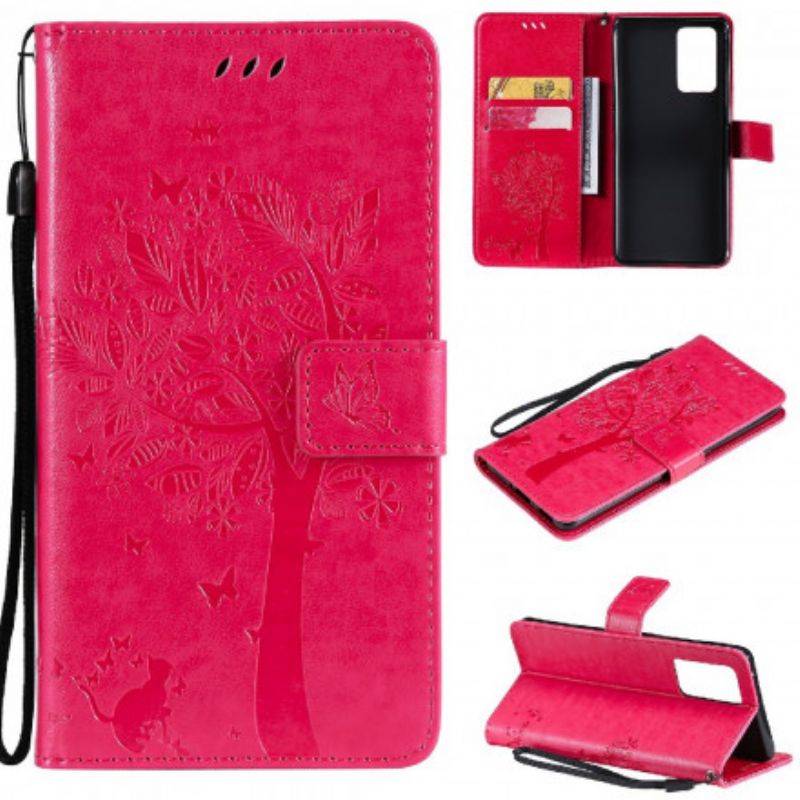 Læder Cover Oppo Reno 6 Pro 5g Telefon Etui Tree And Thong Cat