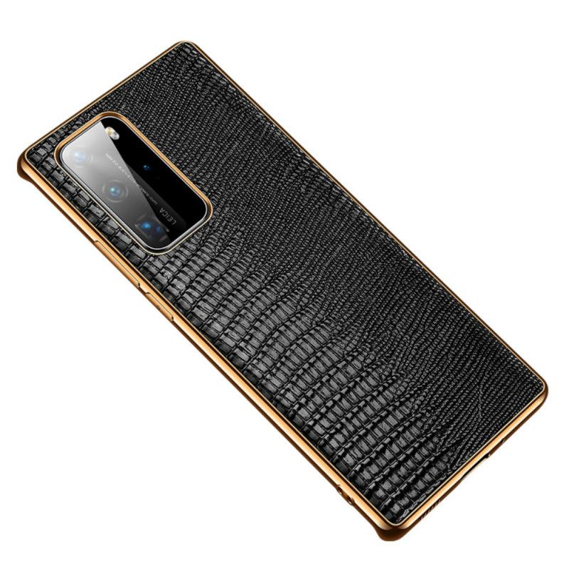 Cover for Huawei P40 Pro Sort Ægte Læder Firben Tekstur