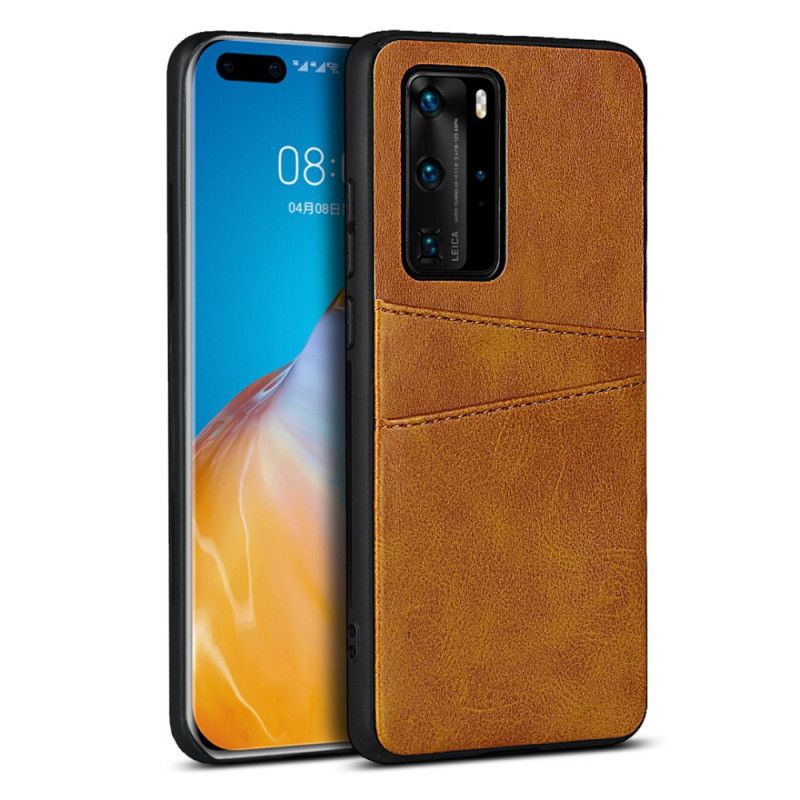 Cover for Huawei P40 Pro Sort Dobbelt Kortholder I Lædertekstur