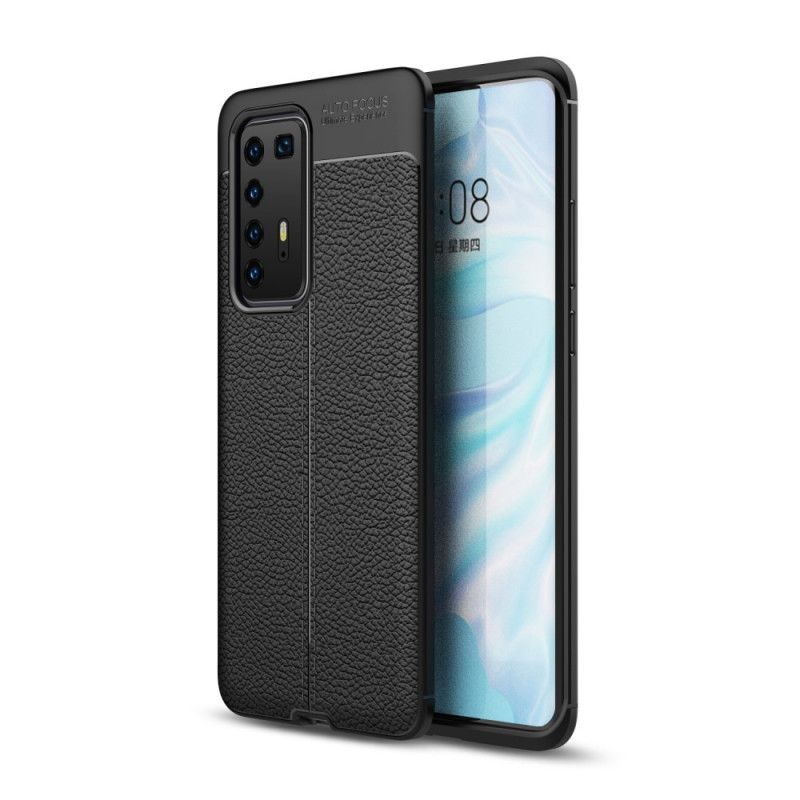 Cover for Huawei P40 Pro Sort Dobbeltlinjeret Lychee-Effekt