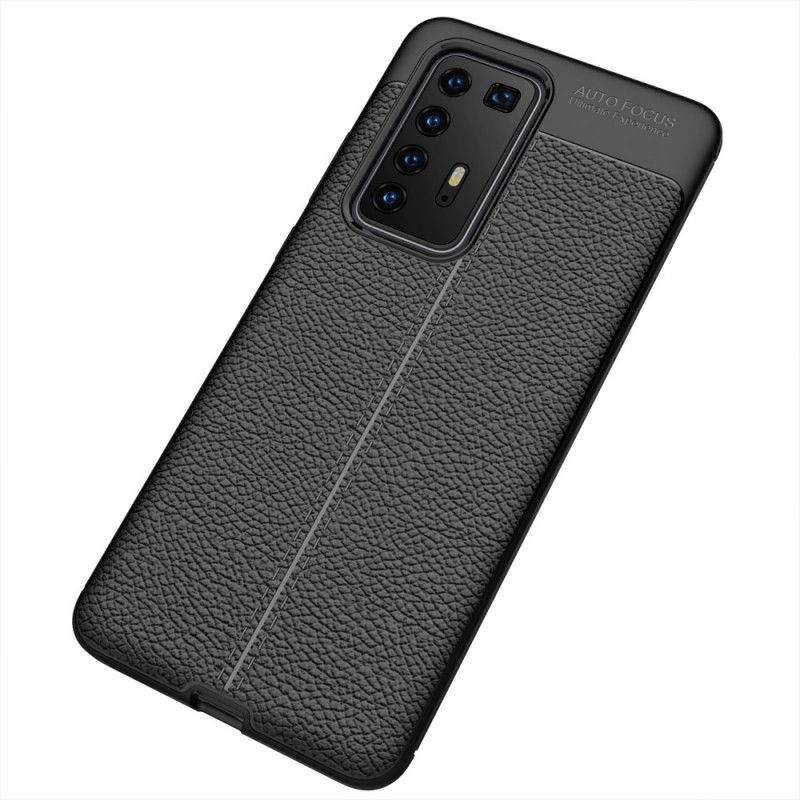 Cover for Huawei P40 Pro Sort Dobbeltlinjeret Lychee-Effekt