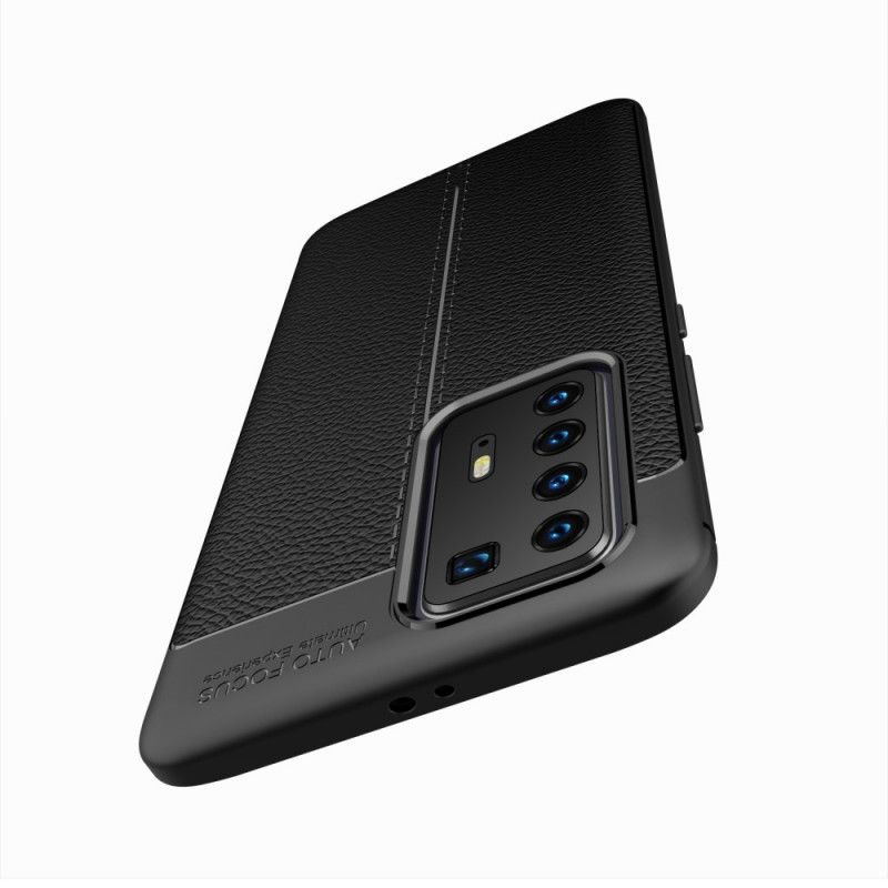 Cover for Huawei P40 Pro Sort Dobbeltlinjeret Lychee-Effekt