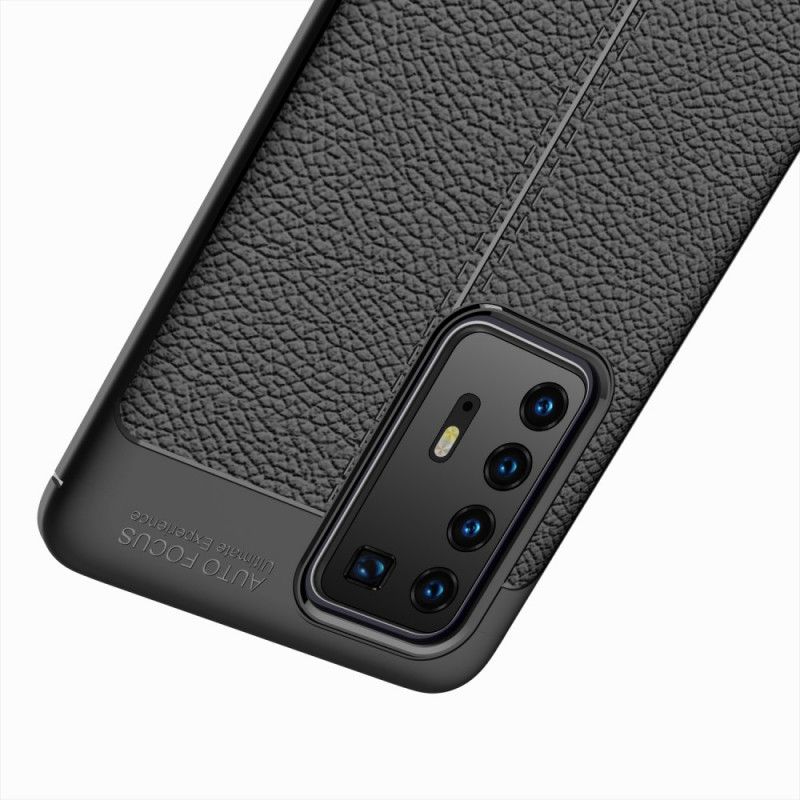 Cover for Huawei P40 Pro Sort Dobbeltlinjeret Lychee-Effekt