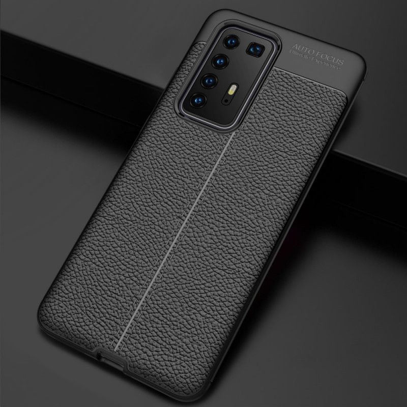 Cover for Huawei P40 Pro Sort Dobbeltlinjeret Lychee-Effekt