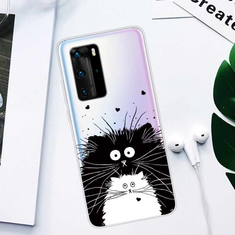 Cover Huawei P40 Pro Gennemsigtige Overraskede Katte