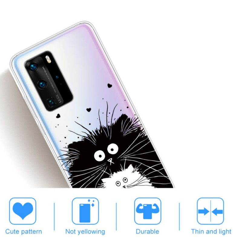 Cover Huawei P40 Pro Gennemsigtige Overraskede Katte