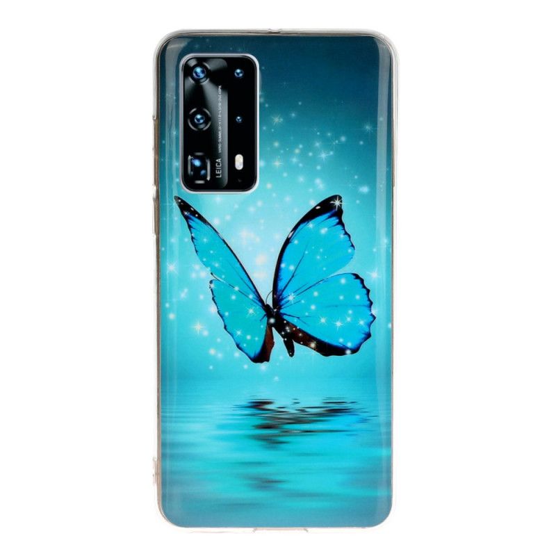 Cover Huawei P40 Pro Mobilcover Fluorescerende Blå Sommerfugl