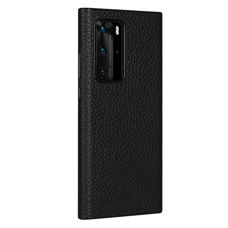 Cover Huawei P40 Pro Sort Ægte Lychee Læder Med Rem Beskyttelse