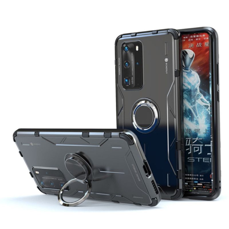 Cover Huawei P40 Pro Sort Metalring Og Silikonestøttering