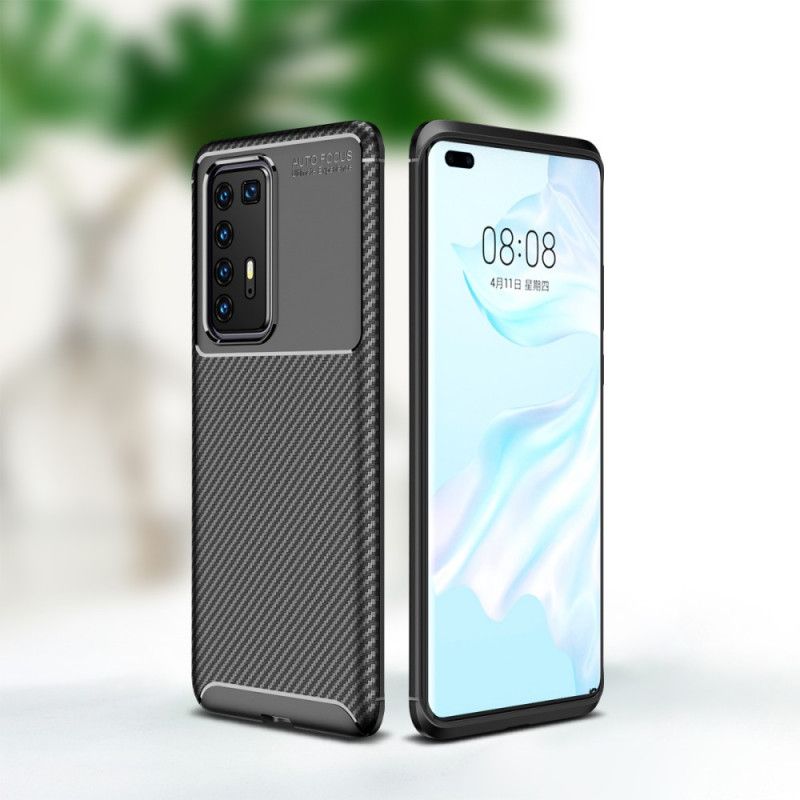 Cover Huawei P40 Pro Sort Mobilcover Fleksibel Kulfiberstruktur