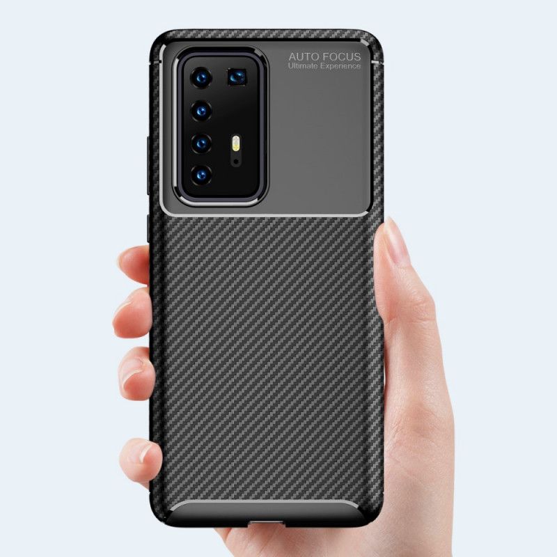 Cover Huawei P40 Pro Sort Mobilcover Fleksibel Kulfiberstruktur