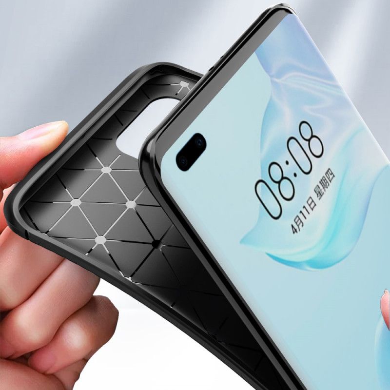 Cover Huawei P40 Pro Sort Mobilcover Fleksibel Kulfiberstruktur