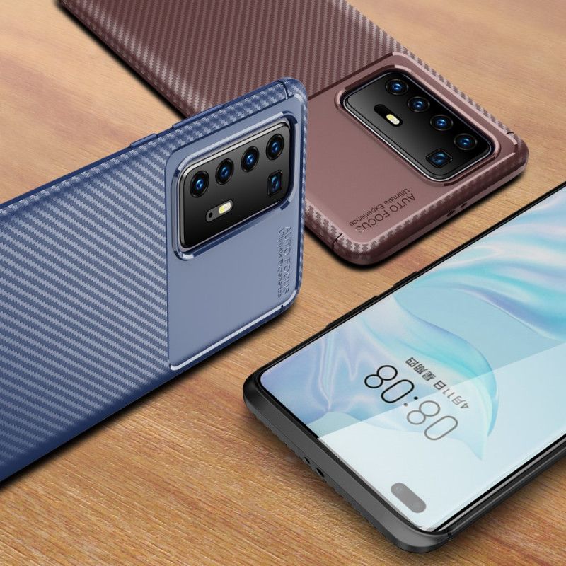 Cover Huawei P40 Pro Sort Mobilcover Fleksibel Kulfiberstruktur