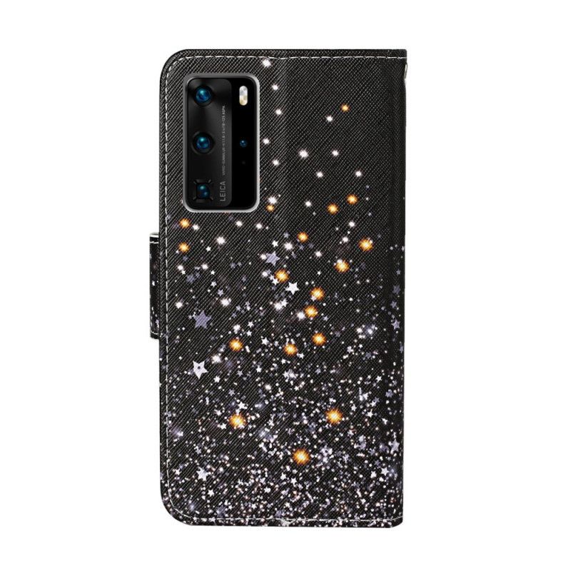 Flip Cover Læder Huawei P40 Pro Stjerner Og Pailletter Med Rem