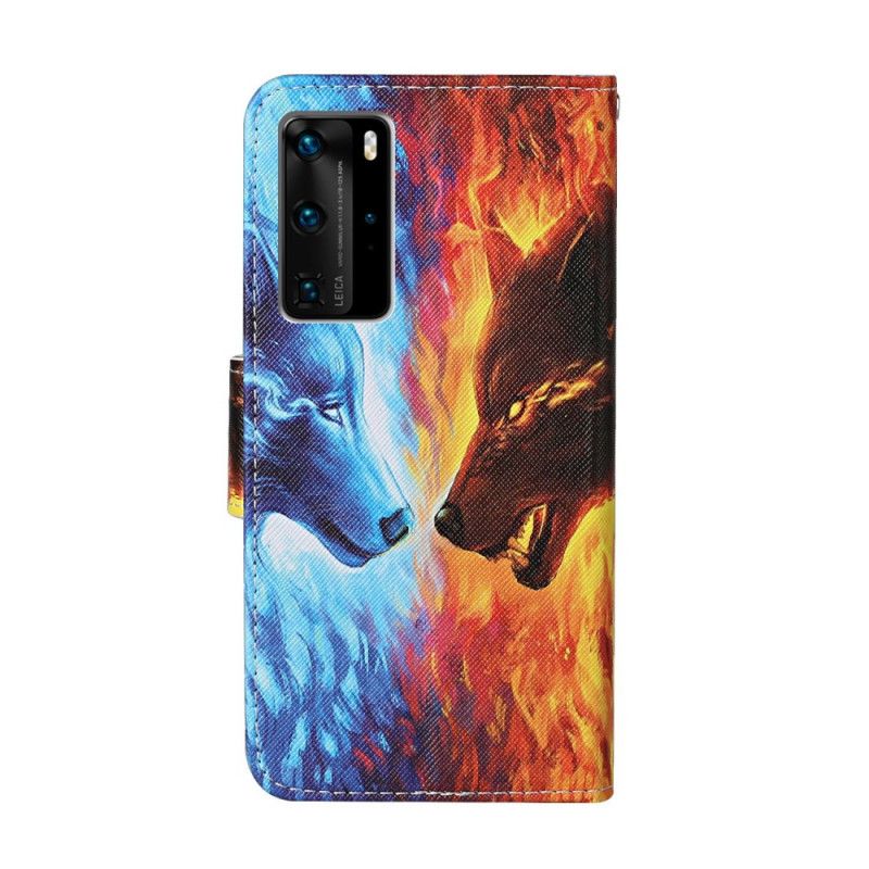 Flip Cover Læder Huawei P40 Pro Ulv Af Is Og Ild Original