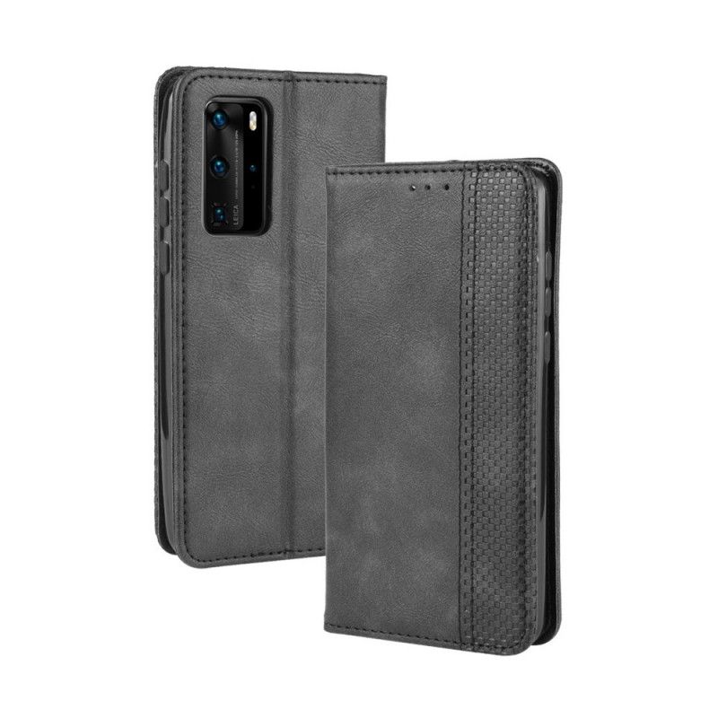 Læder Cover Huawei P40 Pro Sort Mobilcover Stiliseret Vintage Lædereffekt