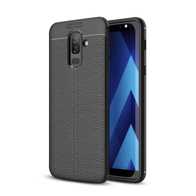 Cover Samsung Galaxy A6 Plus Sort Dobbeltlinjet Lychee-Lædereffekt