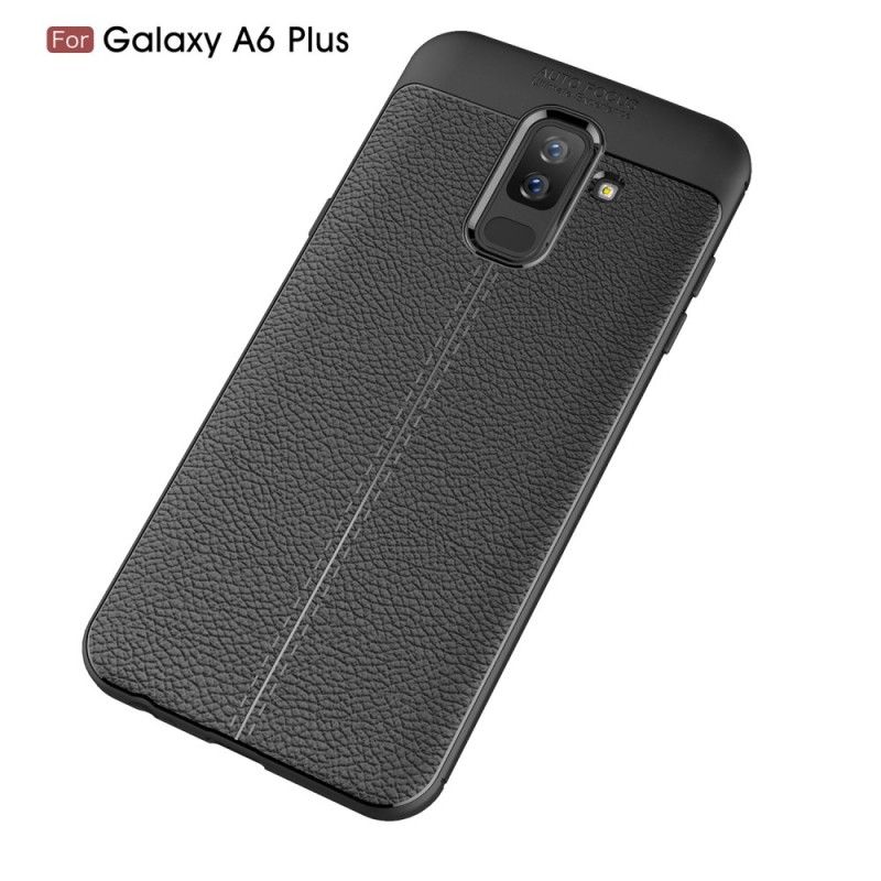 Cover Samsung Galaxy A6 Plus Sort Dobbeltlinjet Lychee-Lædereffekt