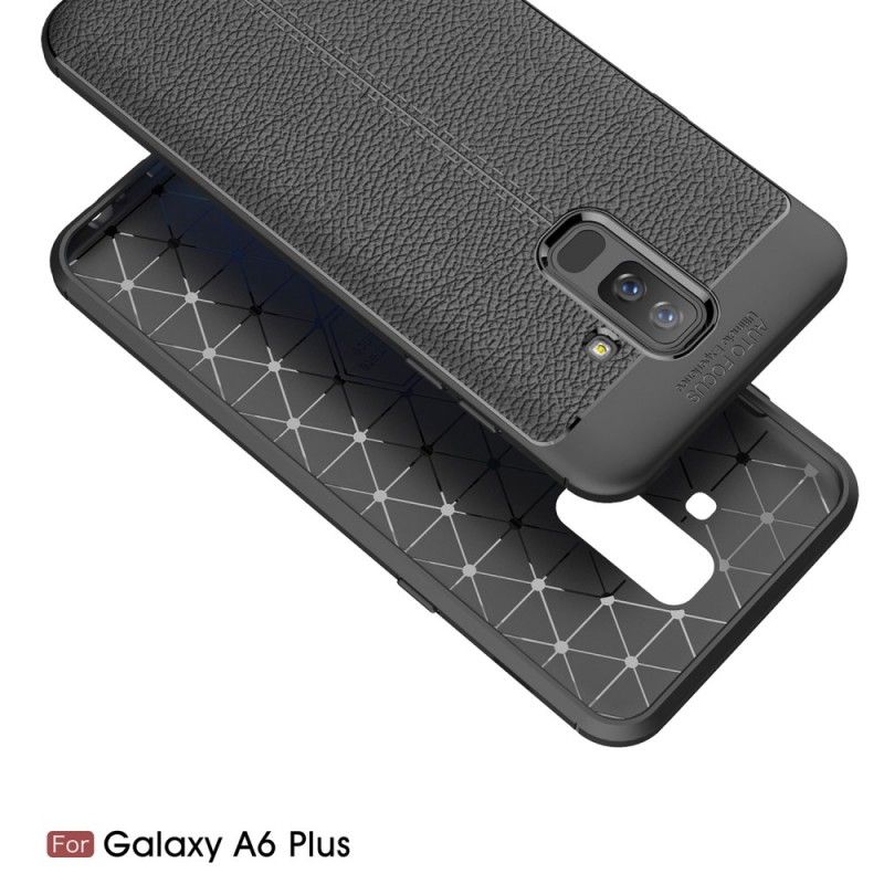 Cover Samsung Galaxy A6 Plus Sort Dobbeltlinjet Lychee-Lædereffekt