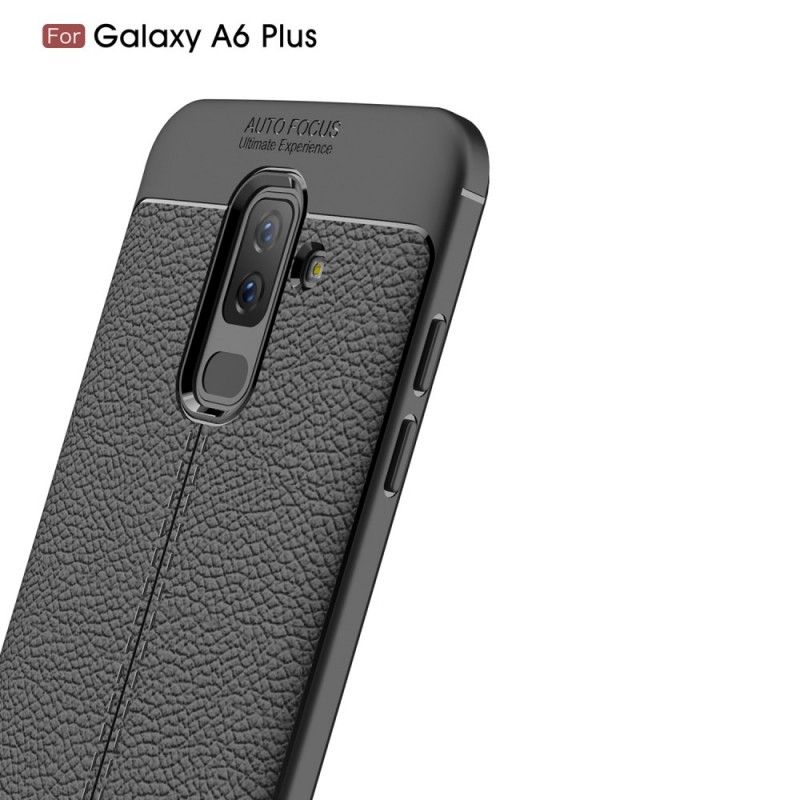 Cover Samsung Galaxy A6 Plus Sort Dobbeltlinjet Lychee-Lædereffekt