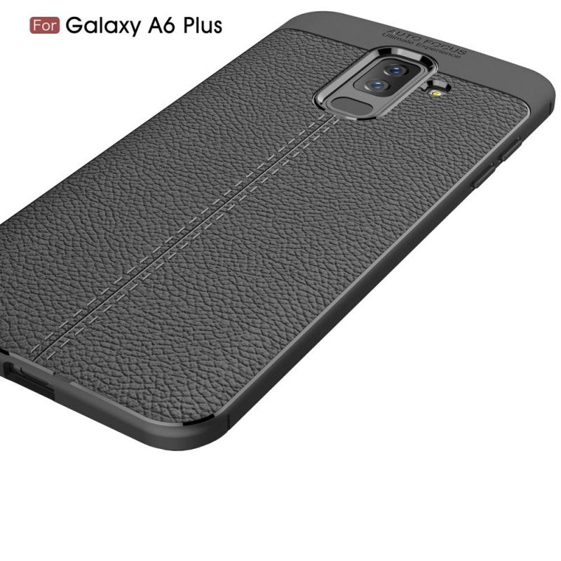 Cover Samsung Galaxy A6 Plus Sort Dobbeltlinjet Lychee-Lædereffekt