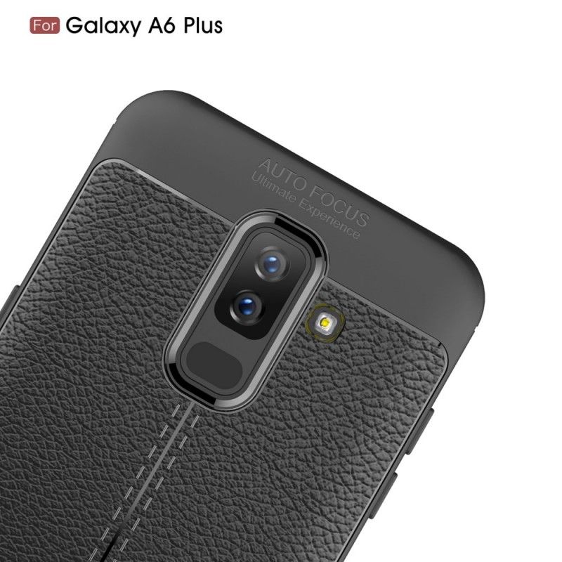 Cover Samsung Galaxy A6 Plus Sort Dobbeltlinjet Lychee-Lædereffekt