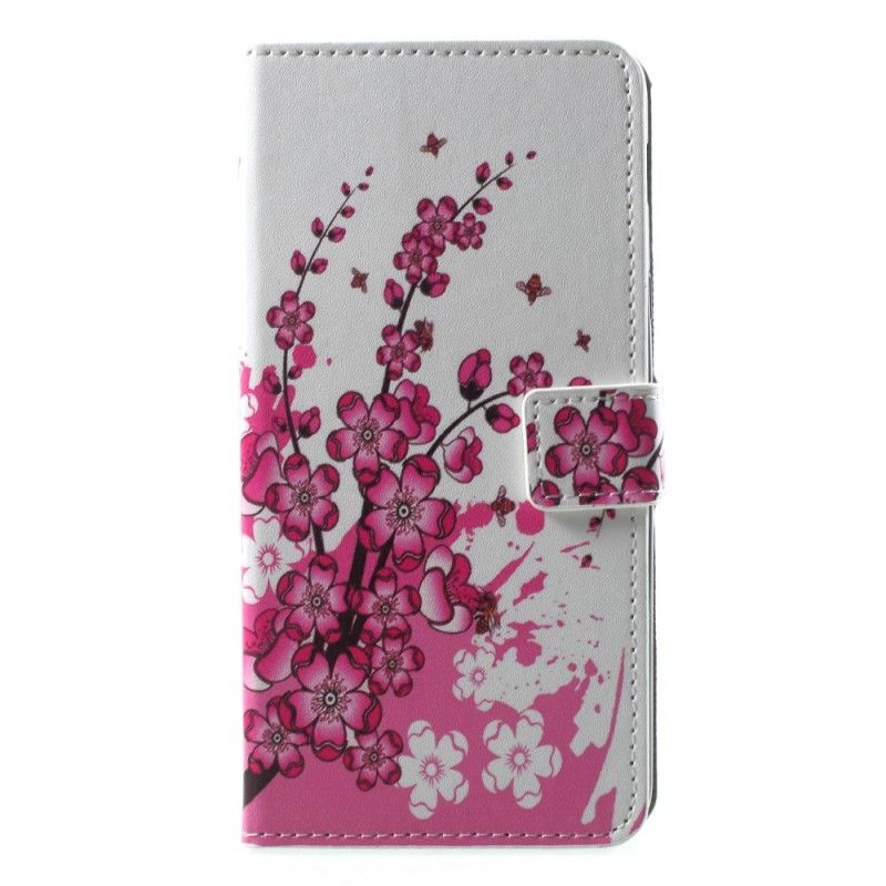 Flip Cover Læder for Samsung Galaxy A6 Plus Magenta Tropiske Blomster