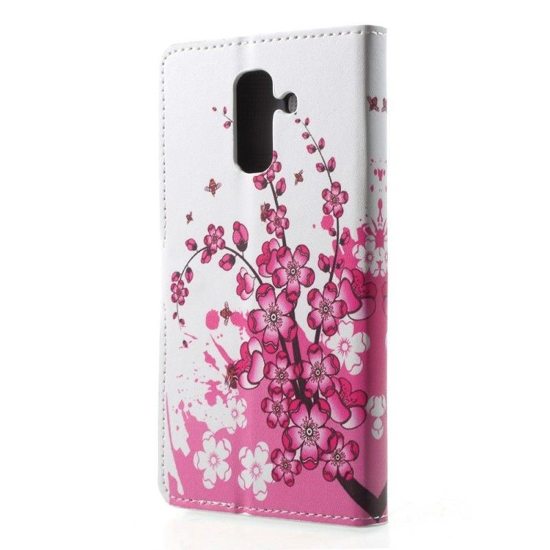 Flip Cover Læder for Samsung Galaxy A6 Plus Magenta Tropiske Blomster