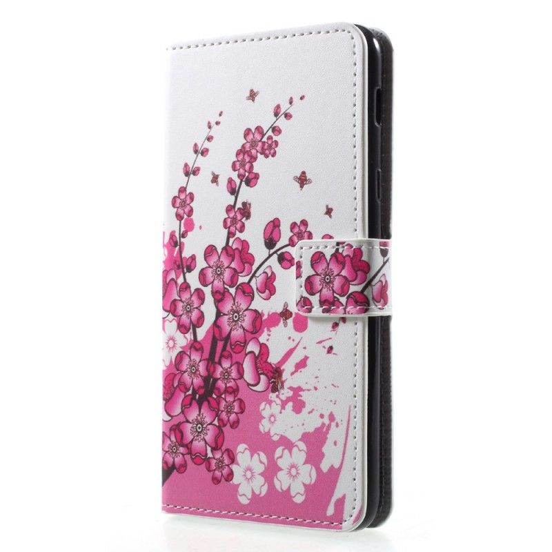 Flip Cover Læder for Samsung Galaxy A6 Plus Magenta Tropiske Blomster