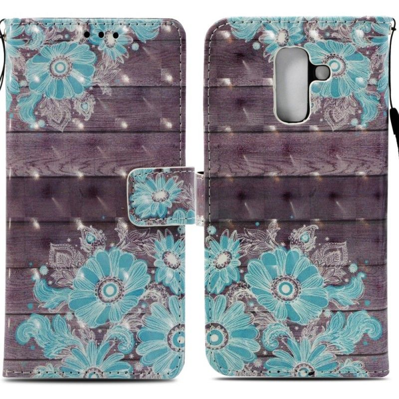 Flip Cover Læder Samsung Galaxy A6 Plus 3D Blå Blomster