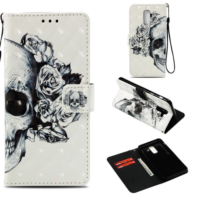 Flip Cover Læder Samsung Galaxy A6 Plus 3D Blomsterskalle Original