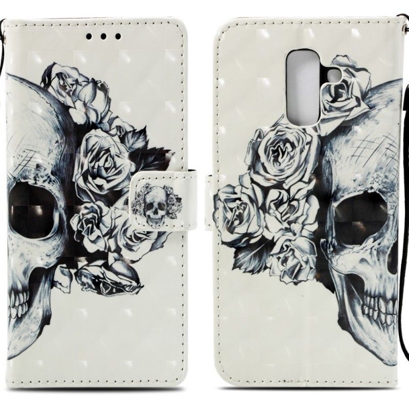 Flip Cover Læder Samsung Galaxy A6 Plus 3D Blomsterskalle Original