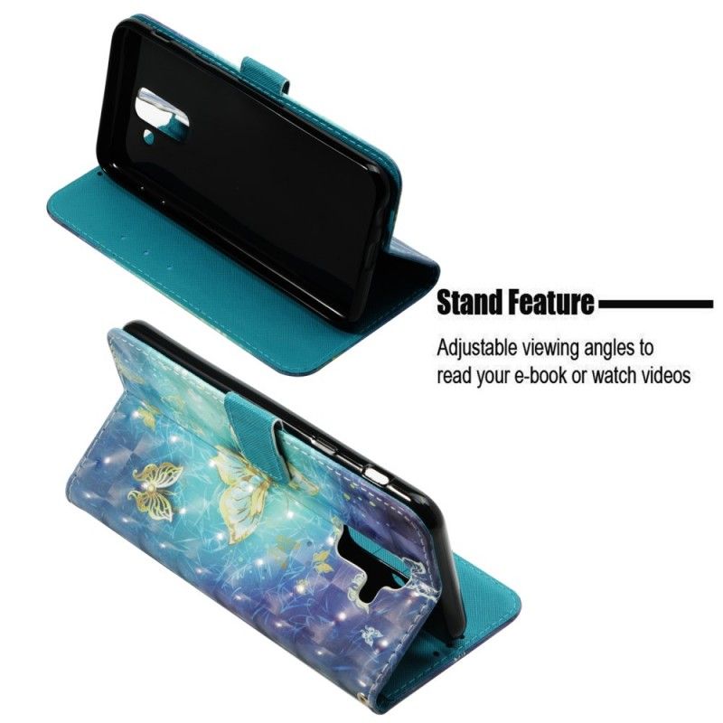 Flip Cover Læder Samsung Galaxy A6 Plus 3D Gyldne Sommerfugle