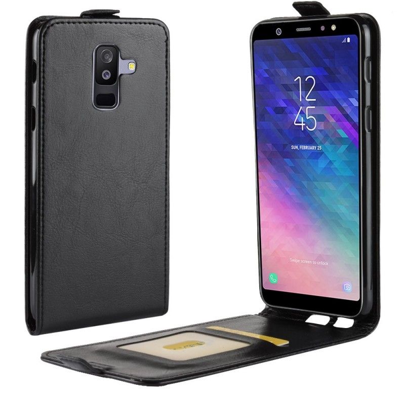 Flip Cover Læder Samsung Galaxy A6 Plus Sort Foldning Af Lædereffekt