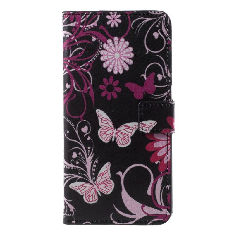 Flip Cover Samsung Galaxy A6 Plus Hvid Mobilcover Sommerfugle Og Blomster