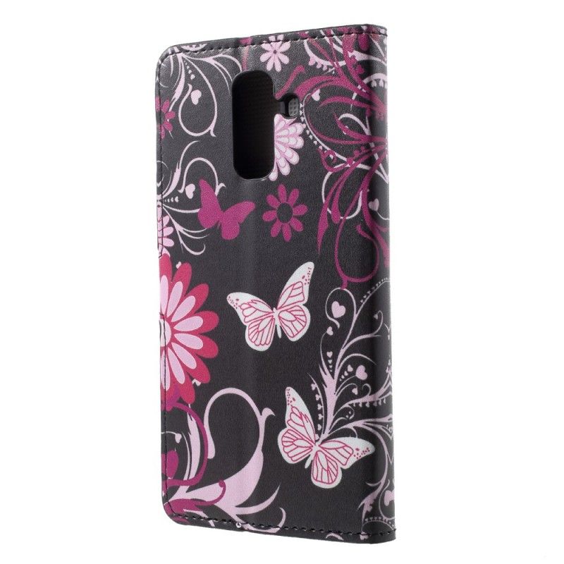 Flip Cover Samsung Galaxy A6 Plus Hvid Mobilcover Sommerfugle Og Blomster