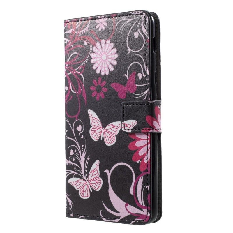 Flip Cover Samsung Galaxy A6 Plus Hvid Mobilcover Sommerfugle Og Blomster