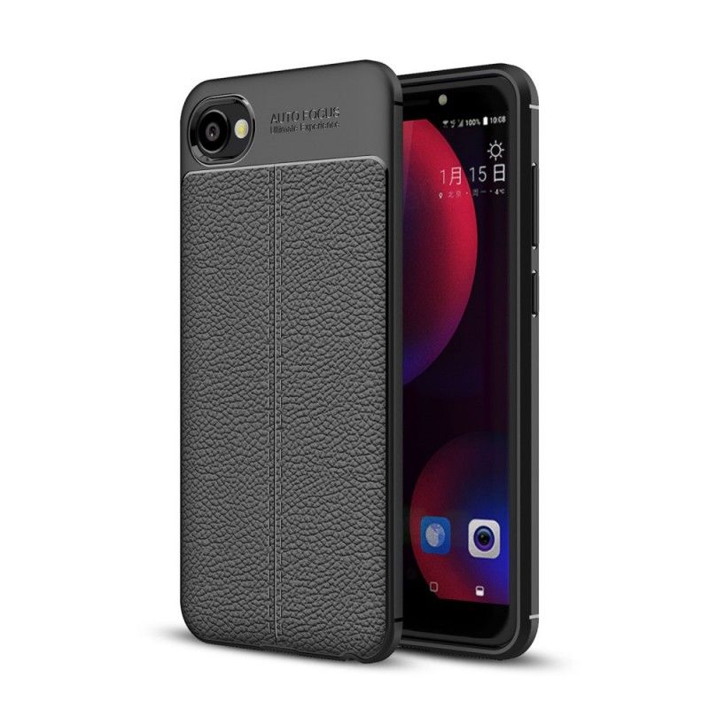 Cover HTC Desire 12 Grå Mobilcover Dobbeltlinjeret Lychee-Lædereffekt