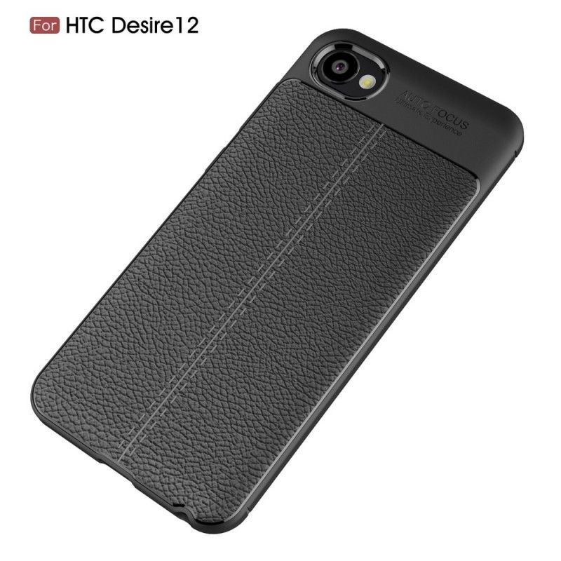 Cover HTC Desire 12 Grå Mobilcover Dobbeltlinjeret Lychee-Lædereffekt