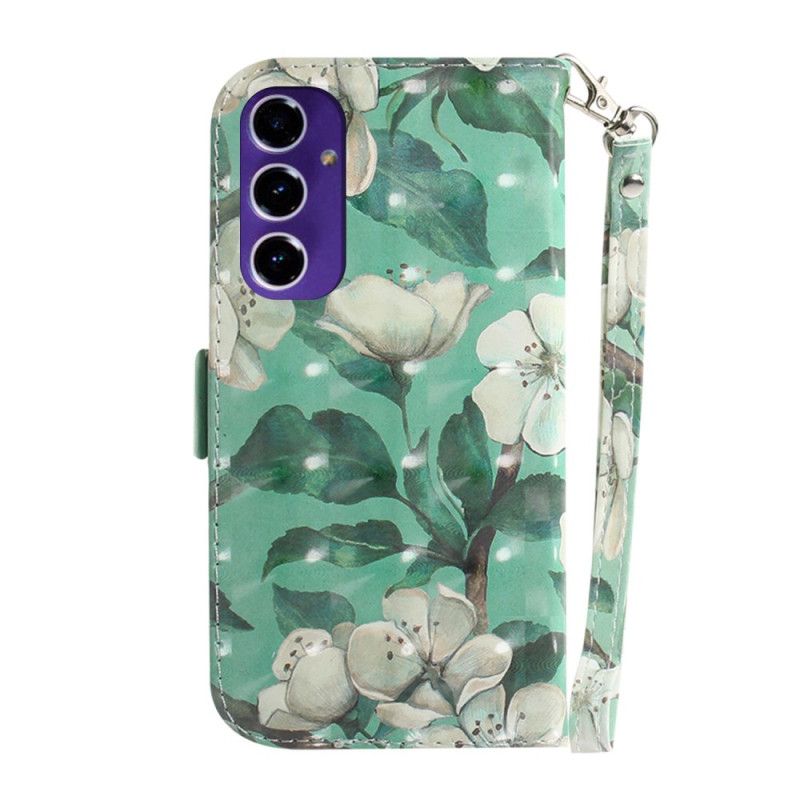 Læder Cover Samsung Galaxy A16 5g Hvide Blomster Med Rem