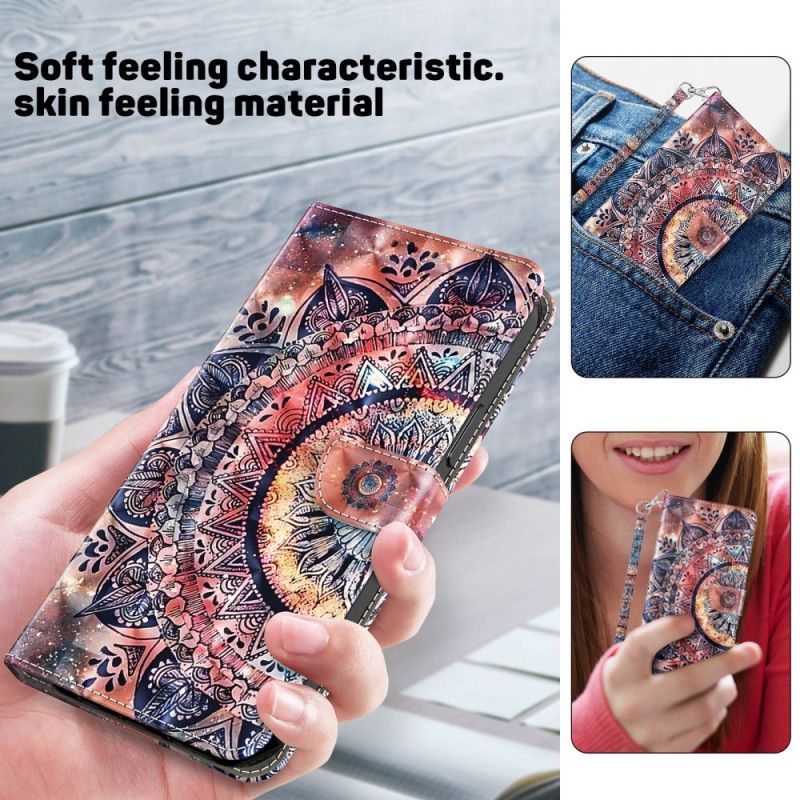 Læder Cover Samsung Galaxy A16 5g Telefon Etui Farverig Mandala Med Rem