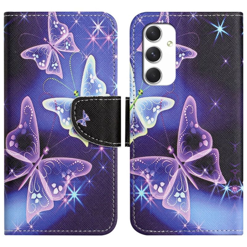 Læder Cover Samsung Galaxy A16 5g Telefon Etui Mousserende Sommerfugle