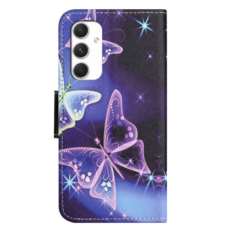 Læder Cover Samsung Galaxy A16 5g Telefon Etui Mousserende Sommerfugle