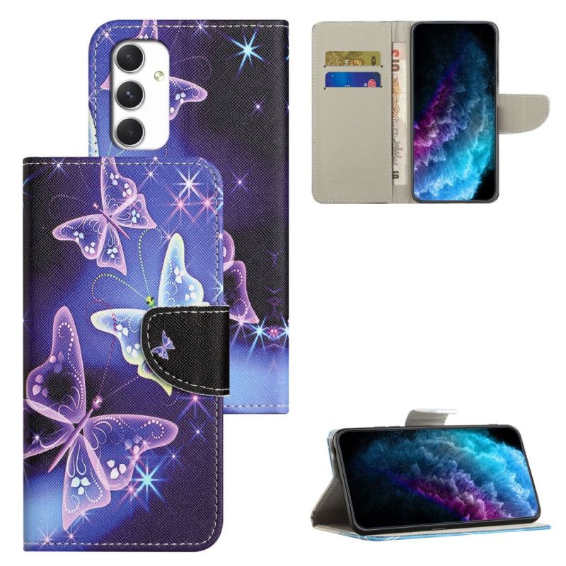 Læder Cover Samsung Galaxy A16 5g Telefon Etui Mousserende Sommerfugle