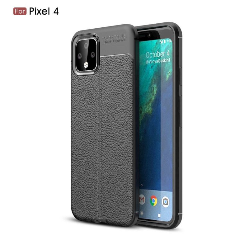 Cover for Google Pixel 4 Sort Dobbelt Line Lychee Læder Effekt